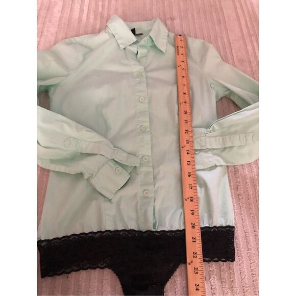 Victoria's Secret Mint Green Botton Down Body Suit Lace Up Size SP - Picture 8 of 11